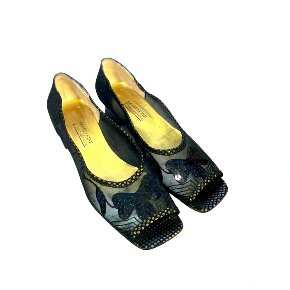 Madeleine Moda Giovane Mesh Block Heels Peep Toe Size 9